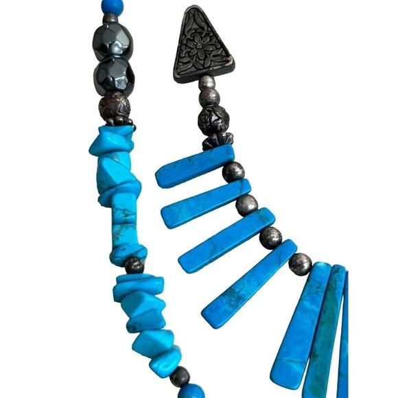 Vintage Silver and Turquoise Double Strand Beaded Necklace - Picture 6 of 10